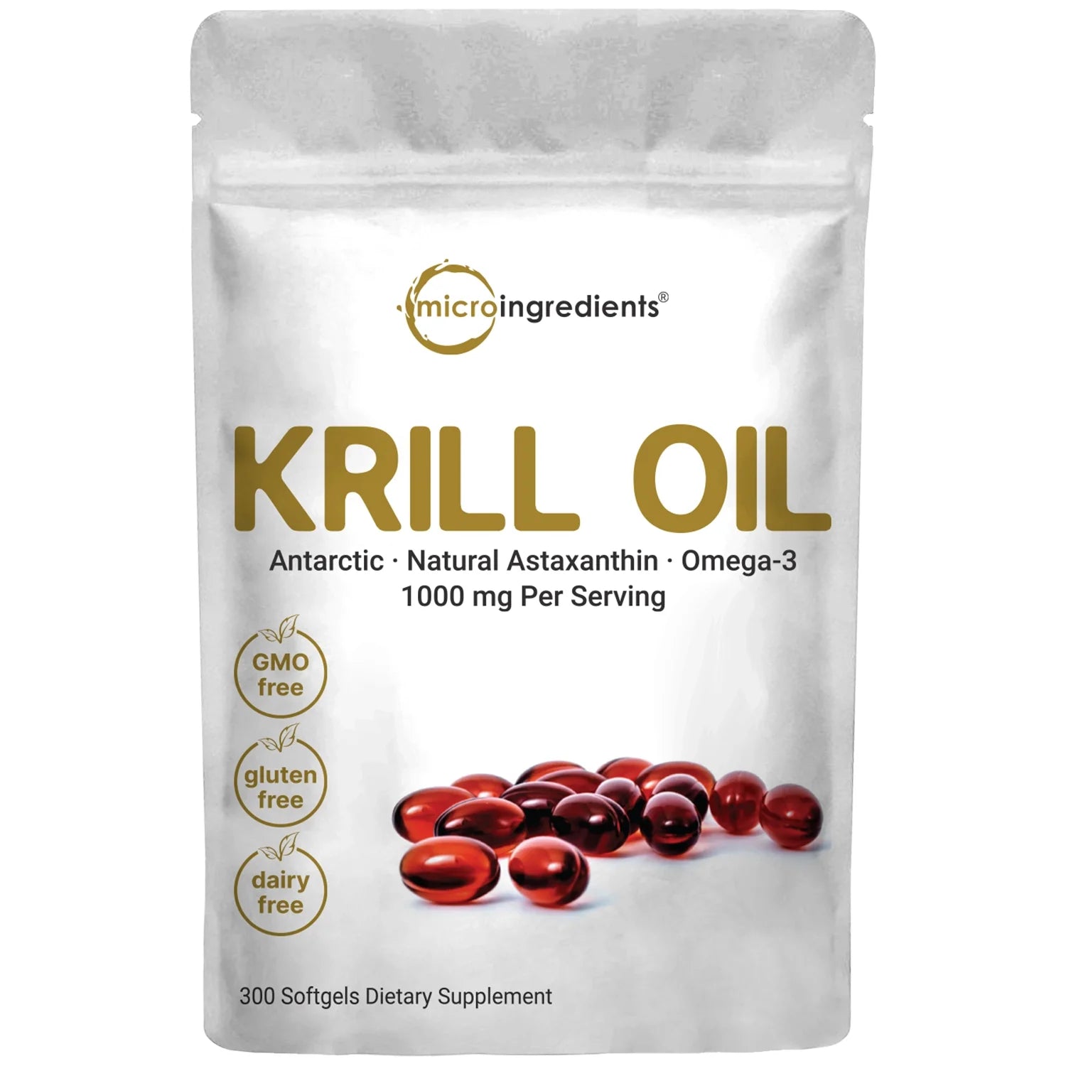 Aceite de krill antártico con omega 3. Vista frontal del empaque.