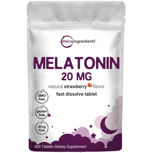 Melatonina 20mg. Vista frontal del empaque.